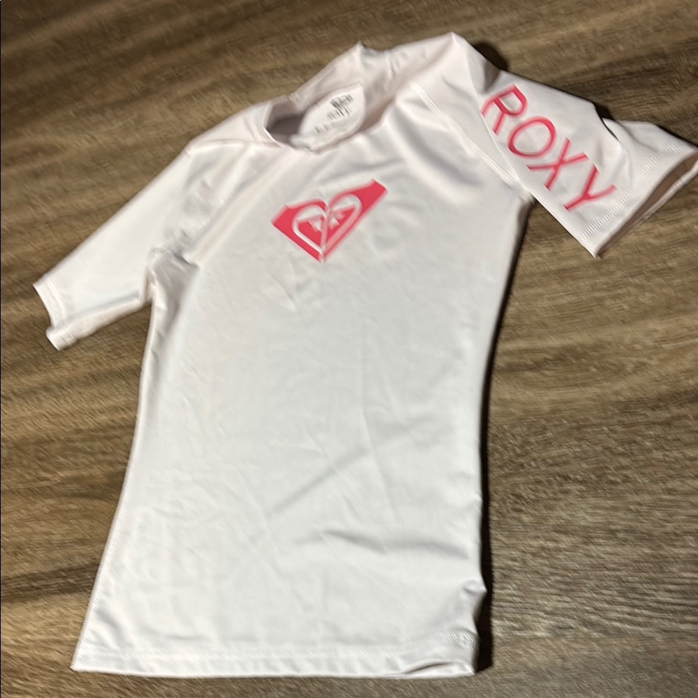 Roxy White and Pink Rashguard Swim Shirt